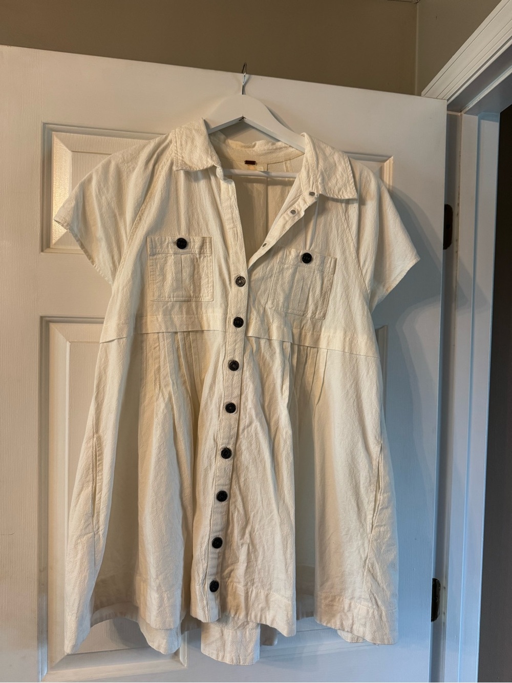 Free People Cream Button-Down Babydoll Mini Dress